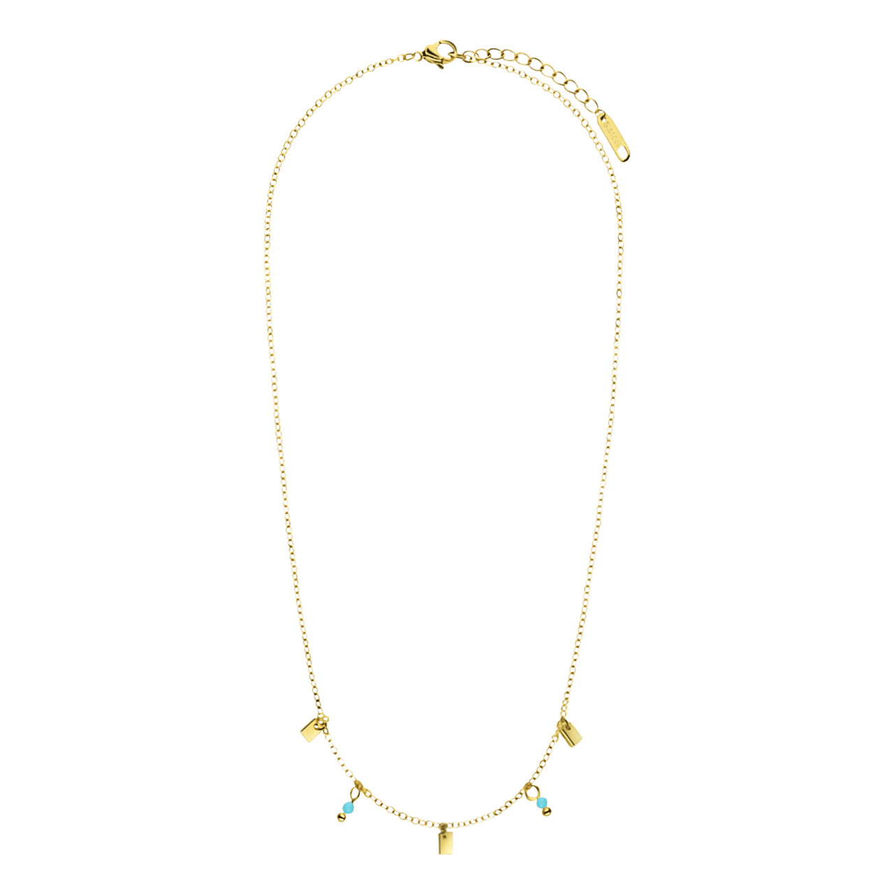 Stainless steel goldplated ketting met hanger met turquoise voor dames
