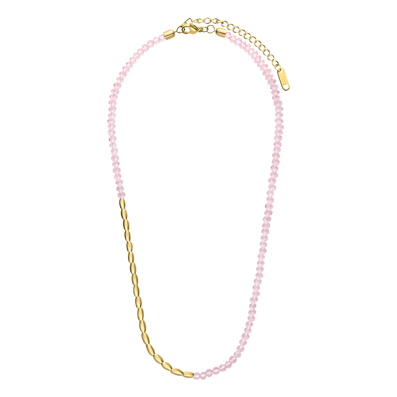 Stainless steel goldplated ketting met roze kralen voor dames