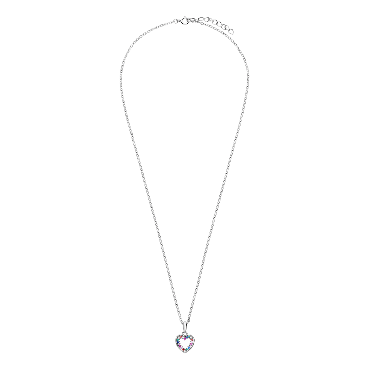 Zilveren ketting met hanger hart multi zirkonia