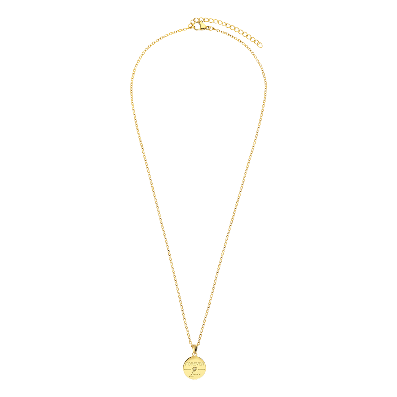 Stalen goldplated ketting met hanger munt met zirkonia voor dames