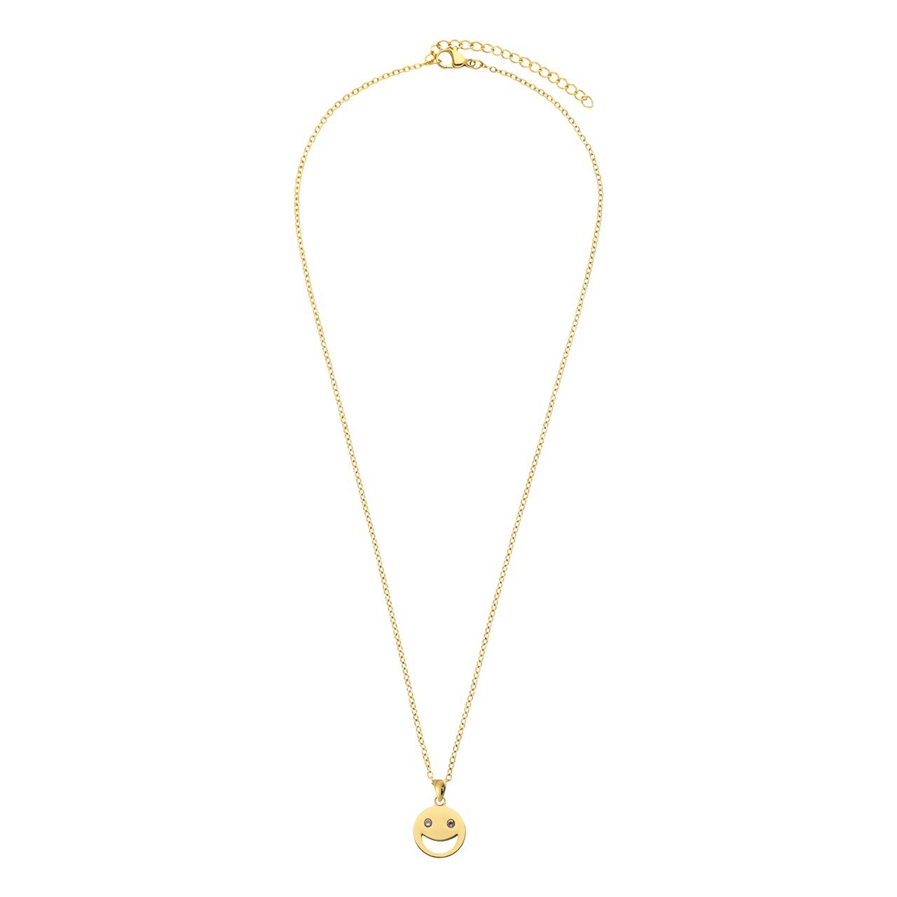 LivLiv stalen goldplated ketting smiley met roze zirkonia voor dames