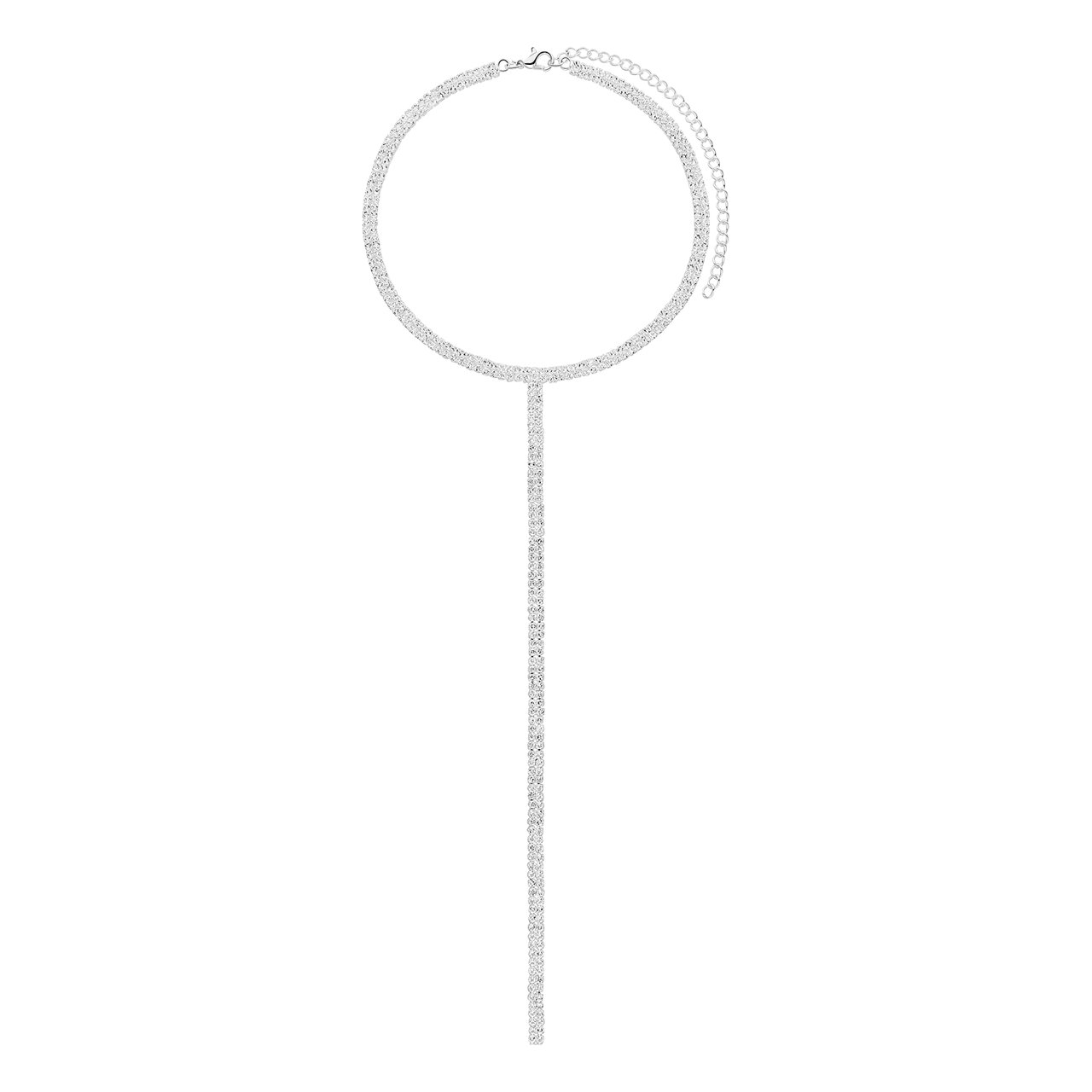 Silberfarbenes Modeschmuckset mit Halskette und Ohrringen mit Strassbesatz