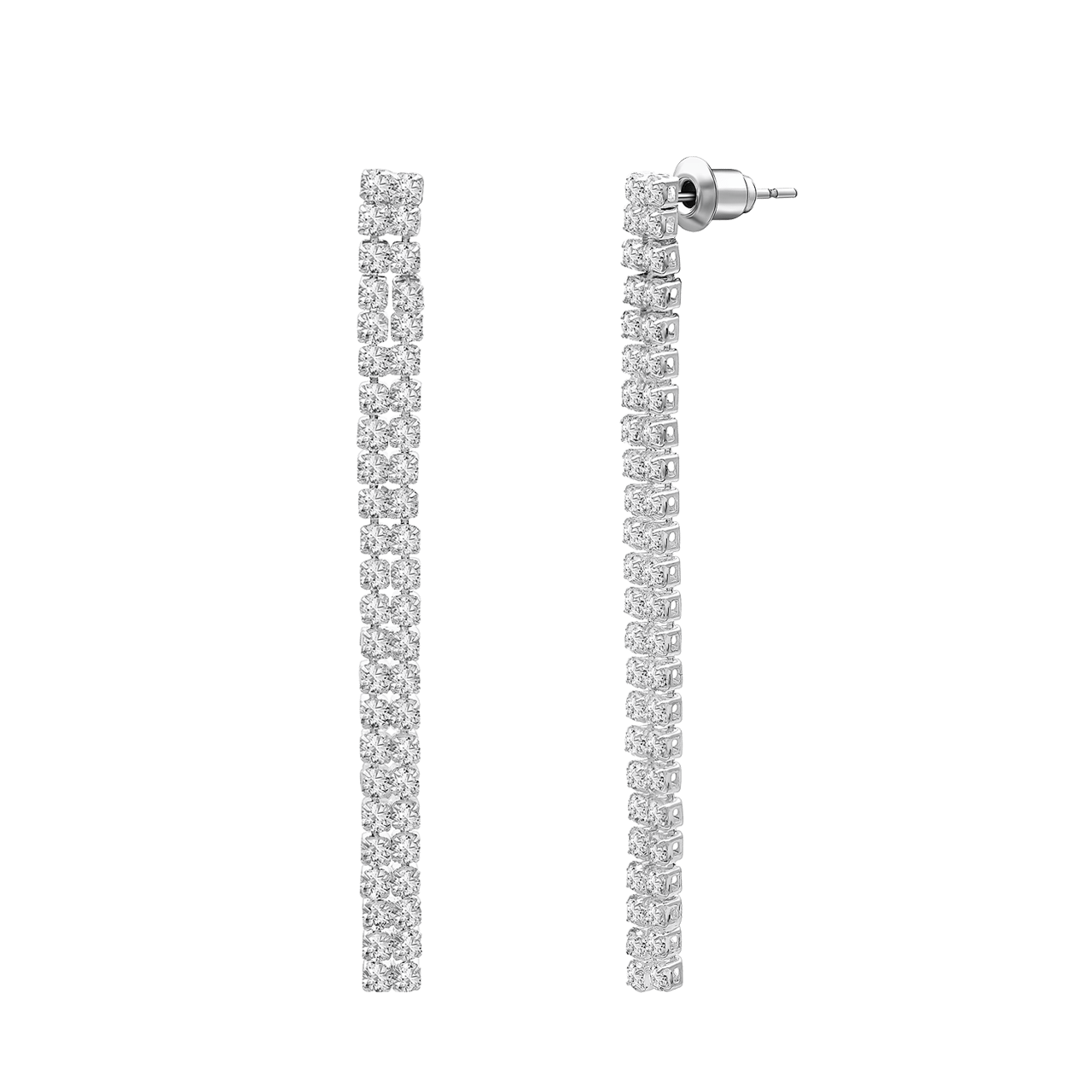 Silberfarbenes Modeschmuckset mit Halskette und Ohrringen mit Strassbesatz
