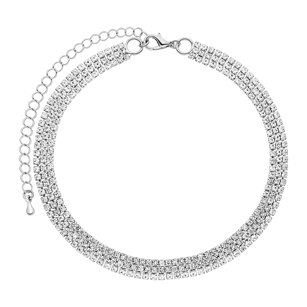 Zilverkleurige bijoux driedubbele ketting strass