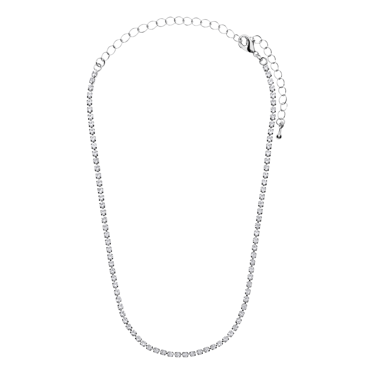 Zilverkleurige bijoux ketting met strass wit