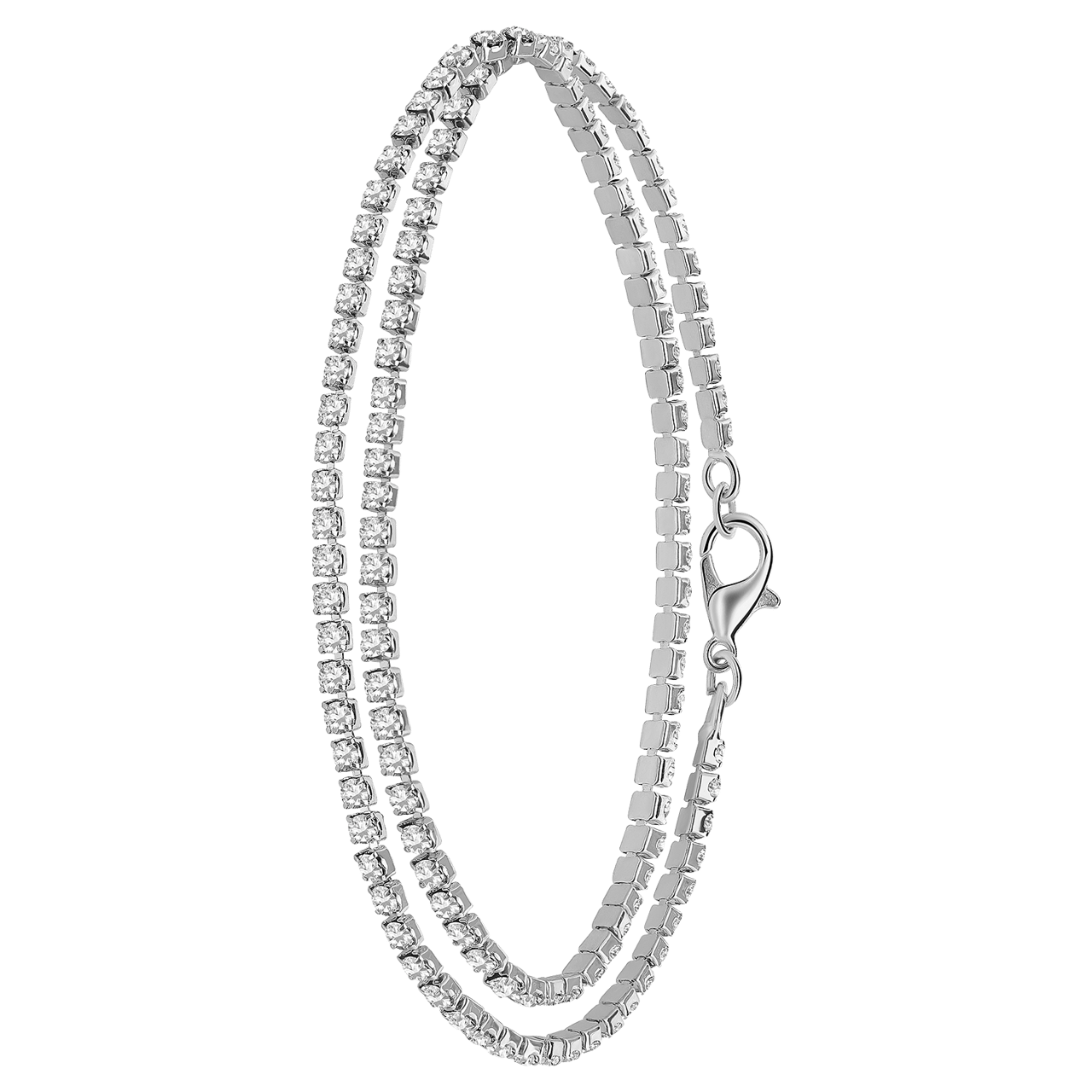 Zilverkleurige bijoux set met ketting en armband strass