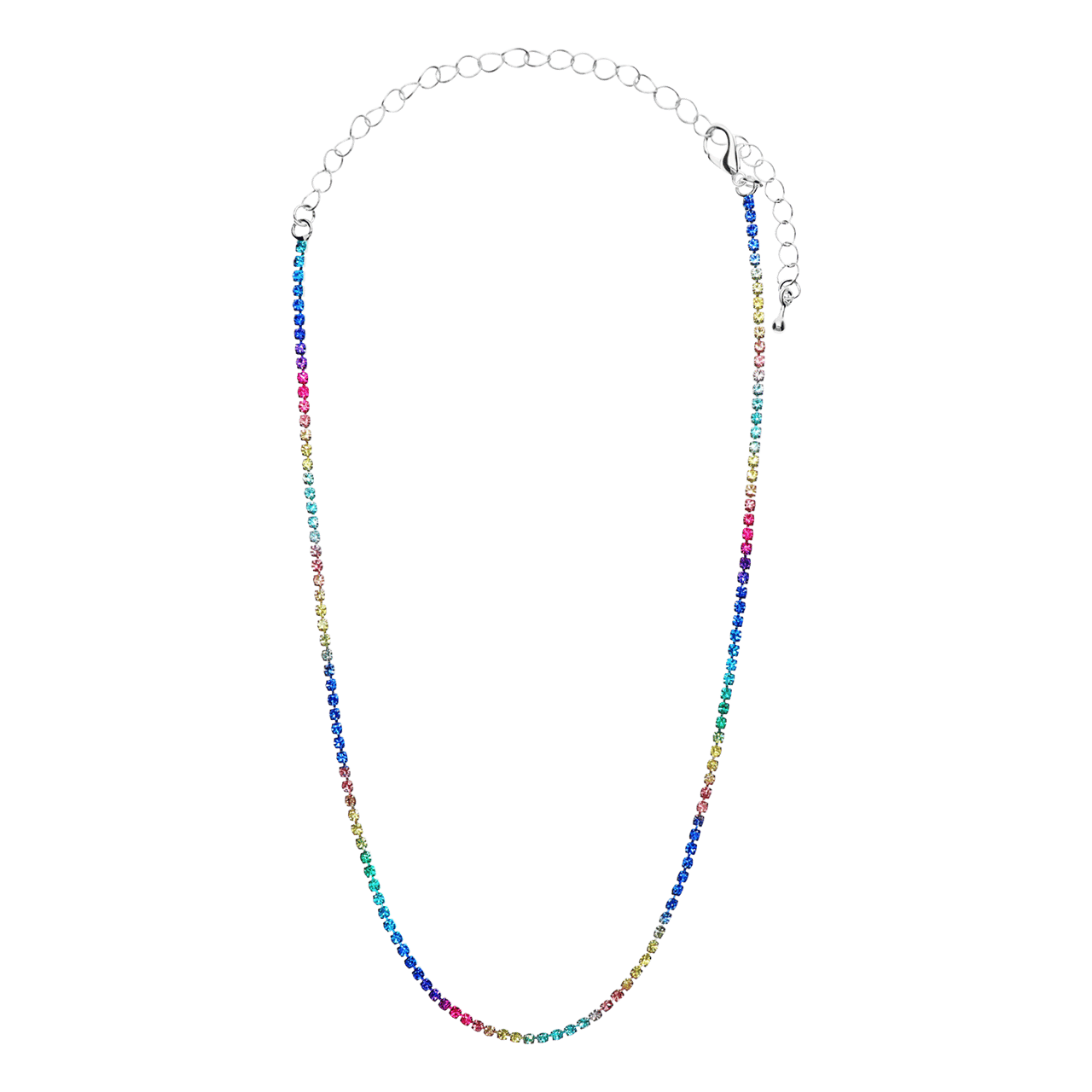 Zilverkleurig bijoux tennisketting met stras regenboog
