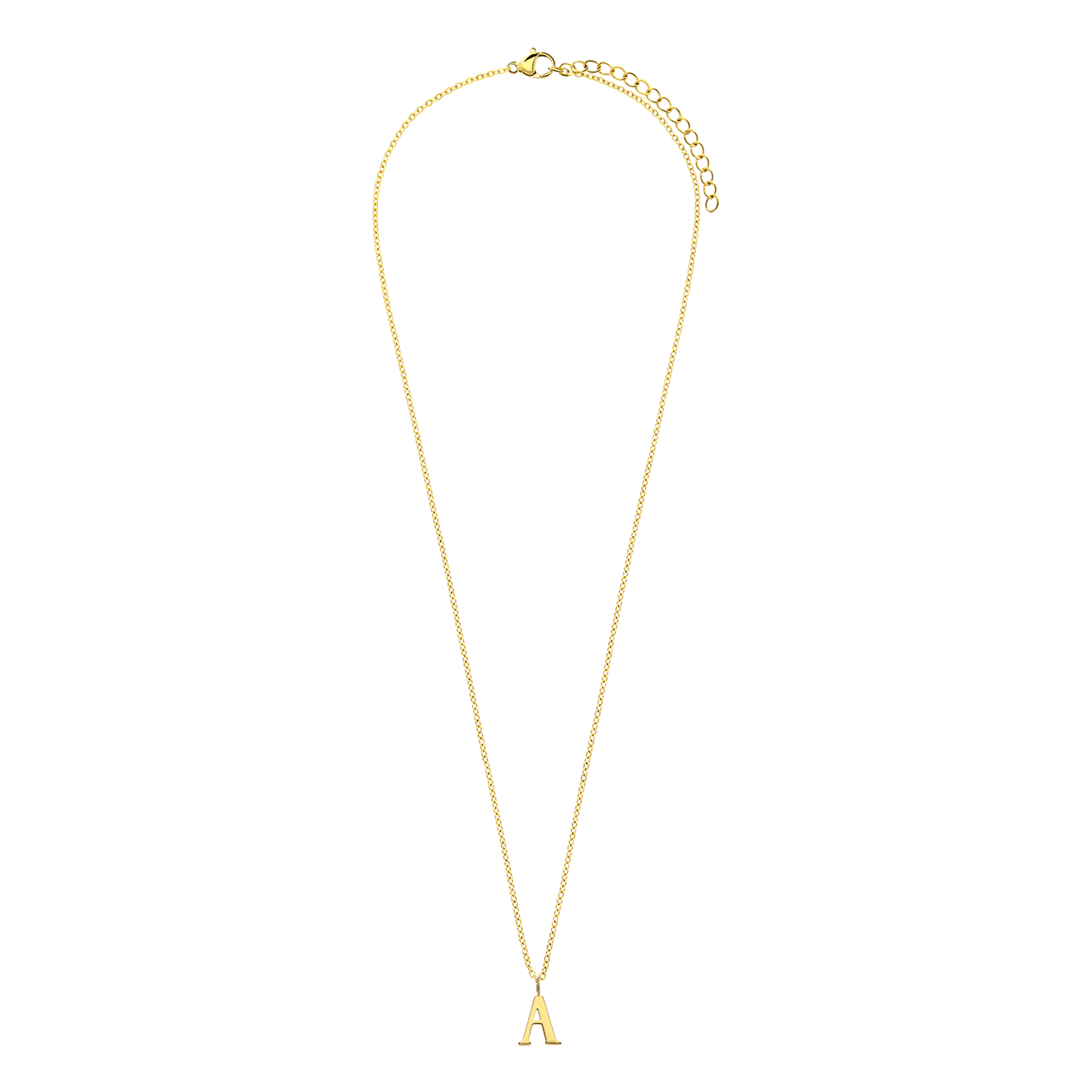 Stalen goldplated ketting met letterhanger A voor dames