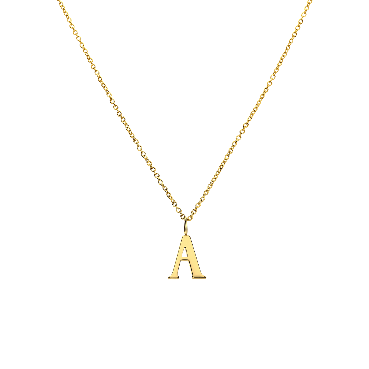 Stalen goldplated ketting met letterhanger A voor dames