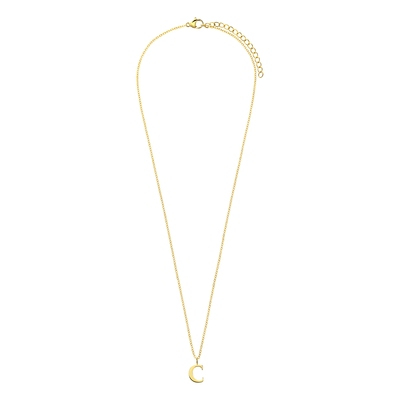 Stainless steel goldplated ketting met letterhanger C voor dames