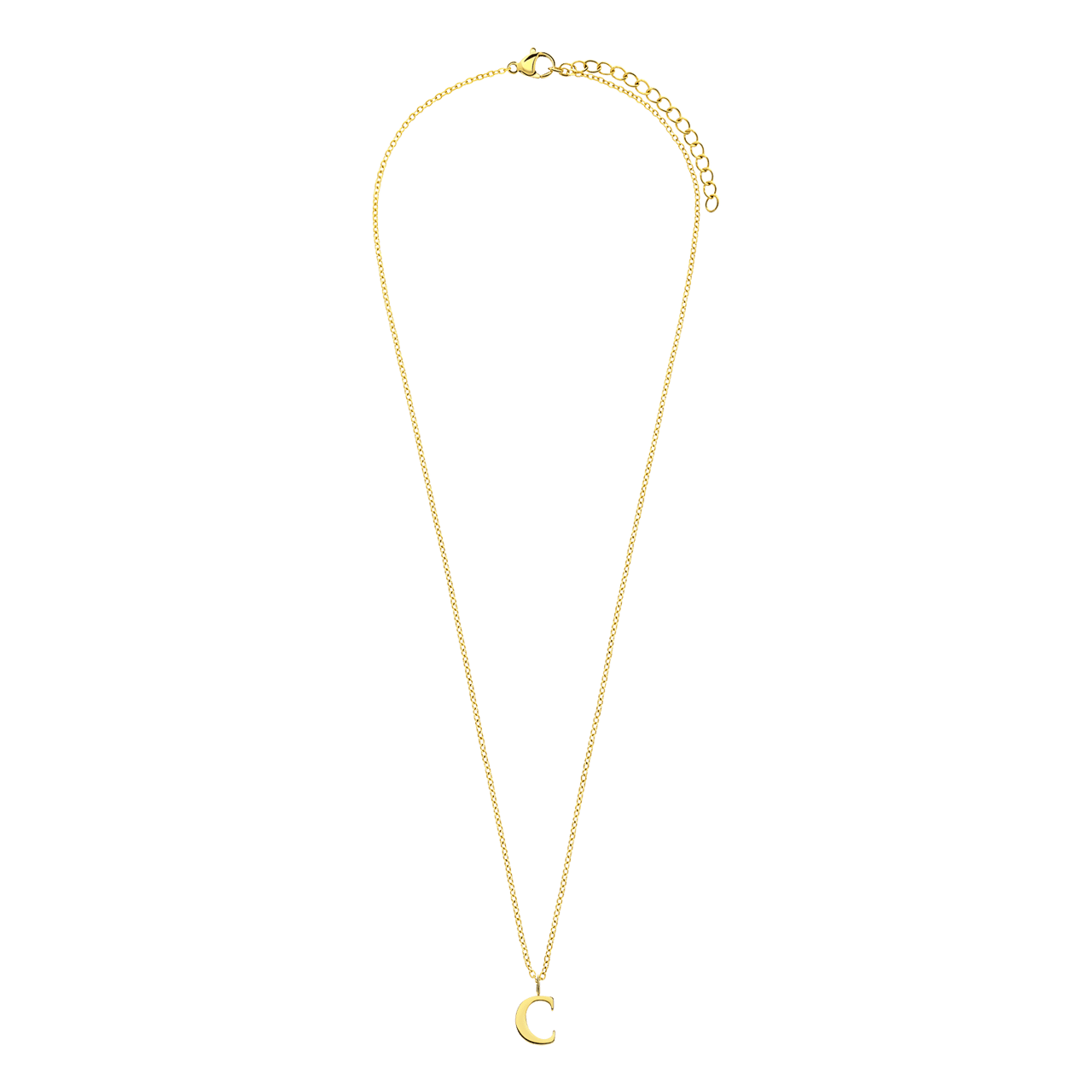Stalen goldplated ketting met letterhanger C voor dames