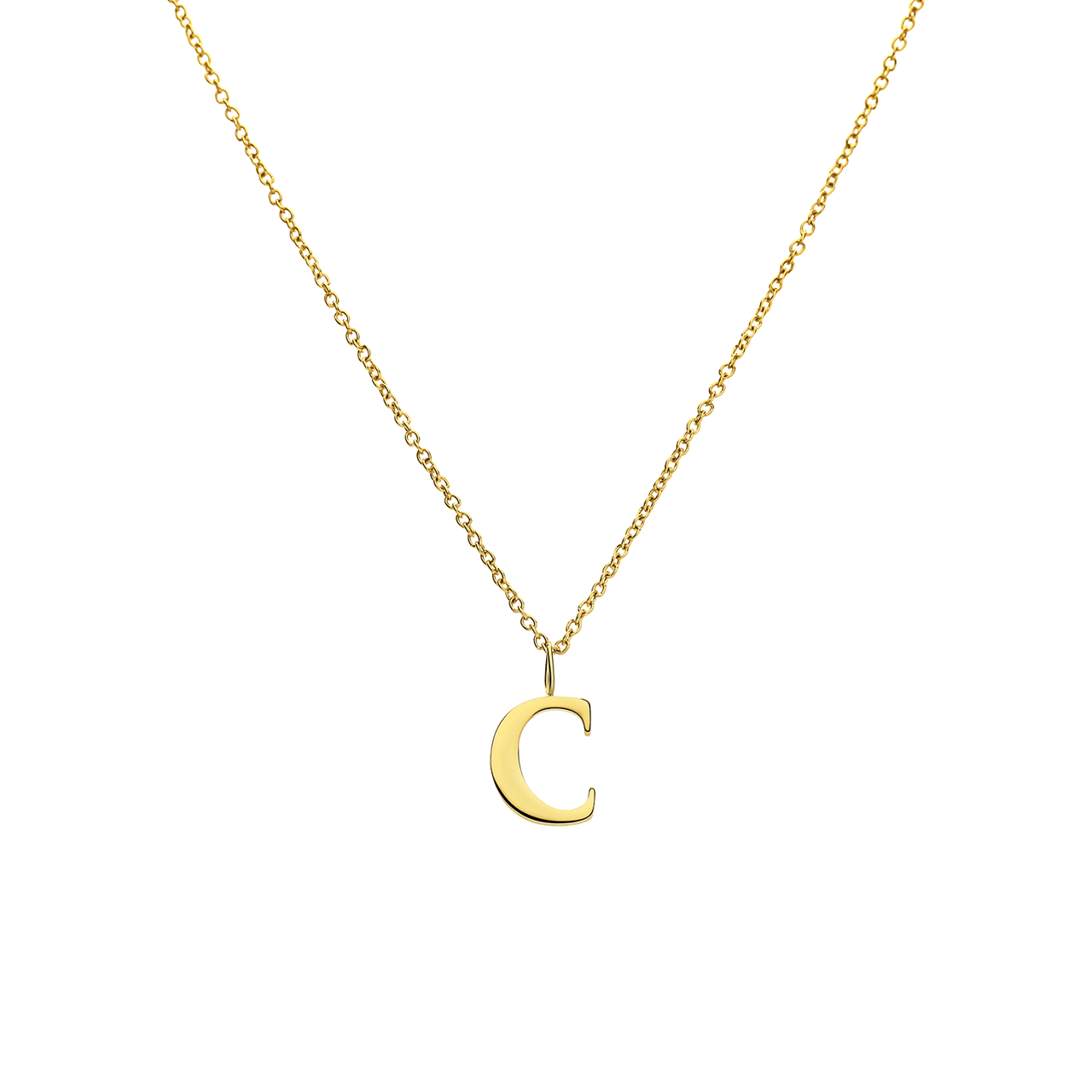 Stalen goldplated ketting met letterhanger C voor dames