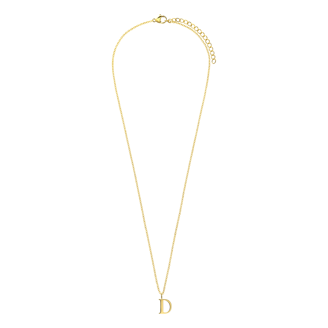 Stainless steel goldplated ketting met letterhanger D voor dames
