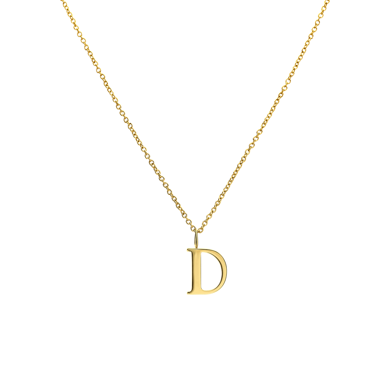 Stalen goldplated ketting met letterhanger D voor dames