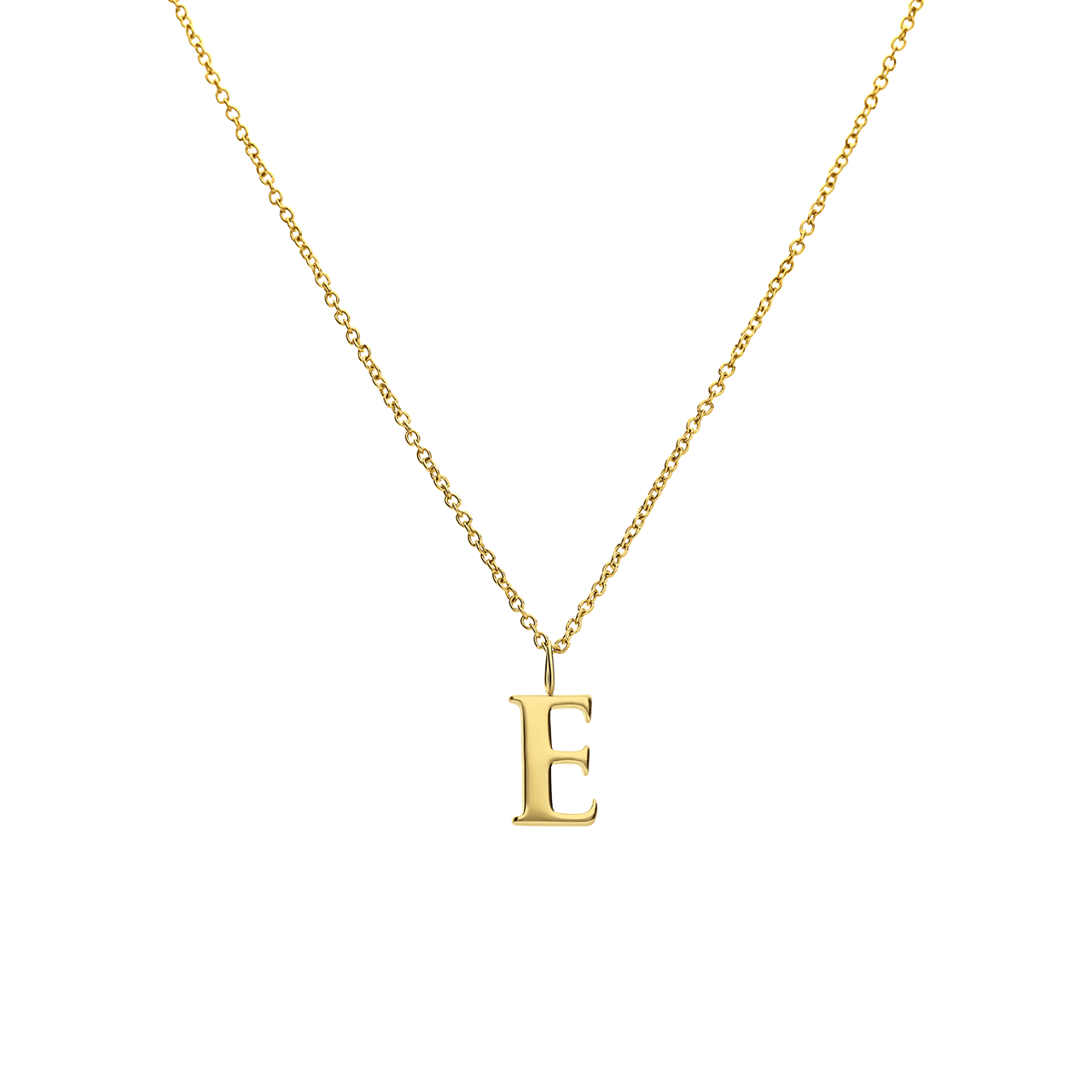 Stalen goldplated ketting met letterhanger E voor dames