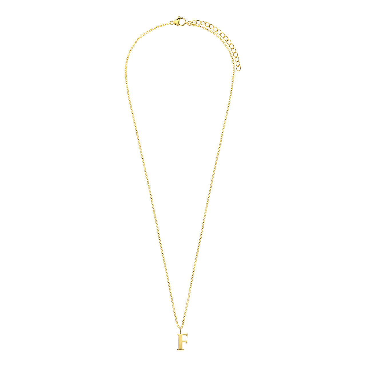 Stainless steel goldplated ketting met letterhanger F voor dames