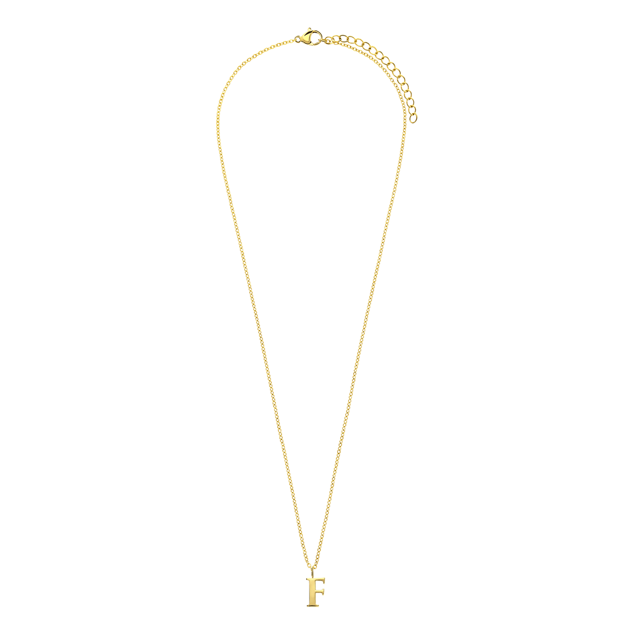 Stalen goldplated ketting met letterhanger F voor dames