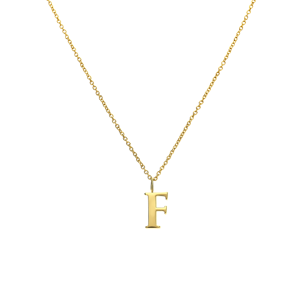 Stalen goldplated ketting met letterhanger F voor dames