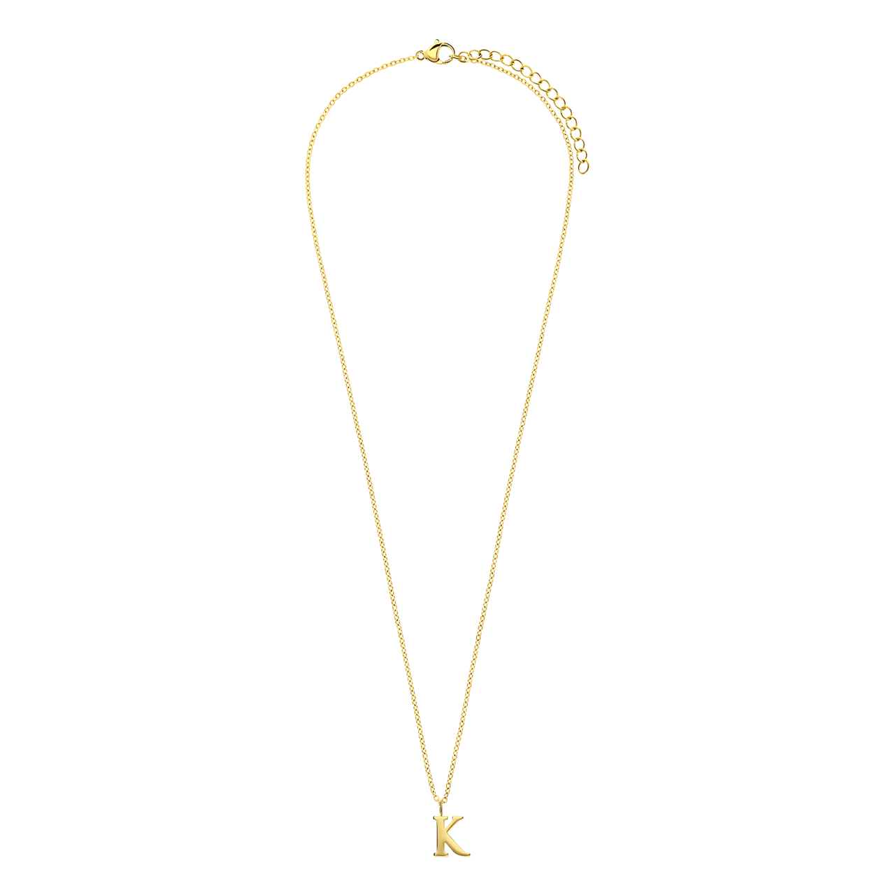 Stalen goldplated ketting met letterhanger K voor dames