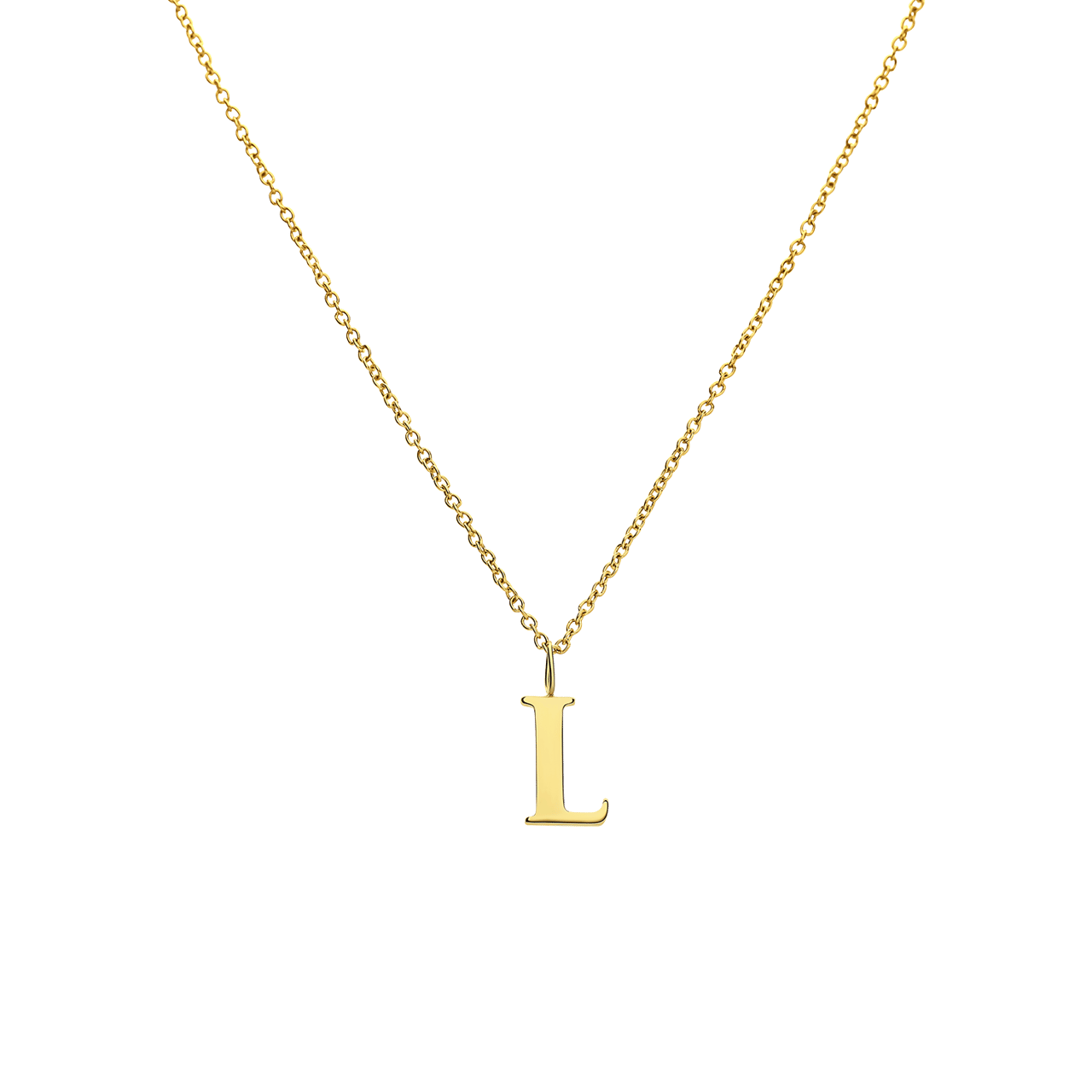 Stalen goldplated ketting met letterhanger L voor dames