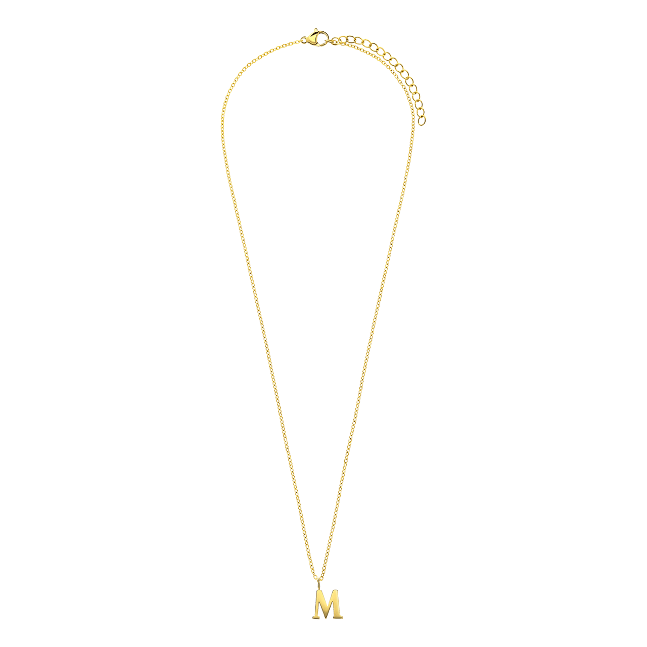 Stainless steel goldplated ketting met letterhanger M voor dames