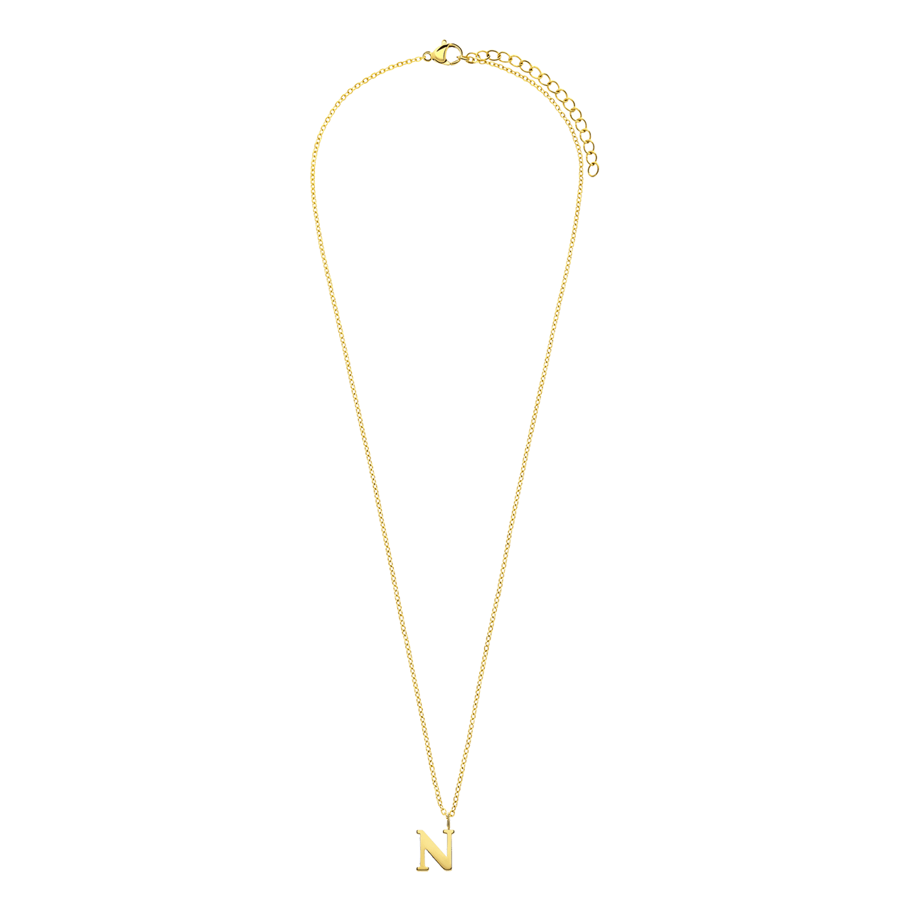 Stainless steel goldplated ketting met letterhanger N voor dames