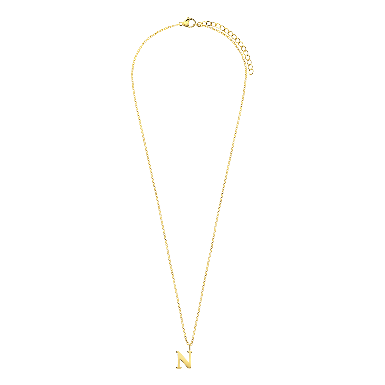 Stalen goldplated ketting letter N