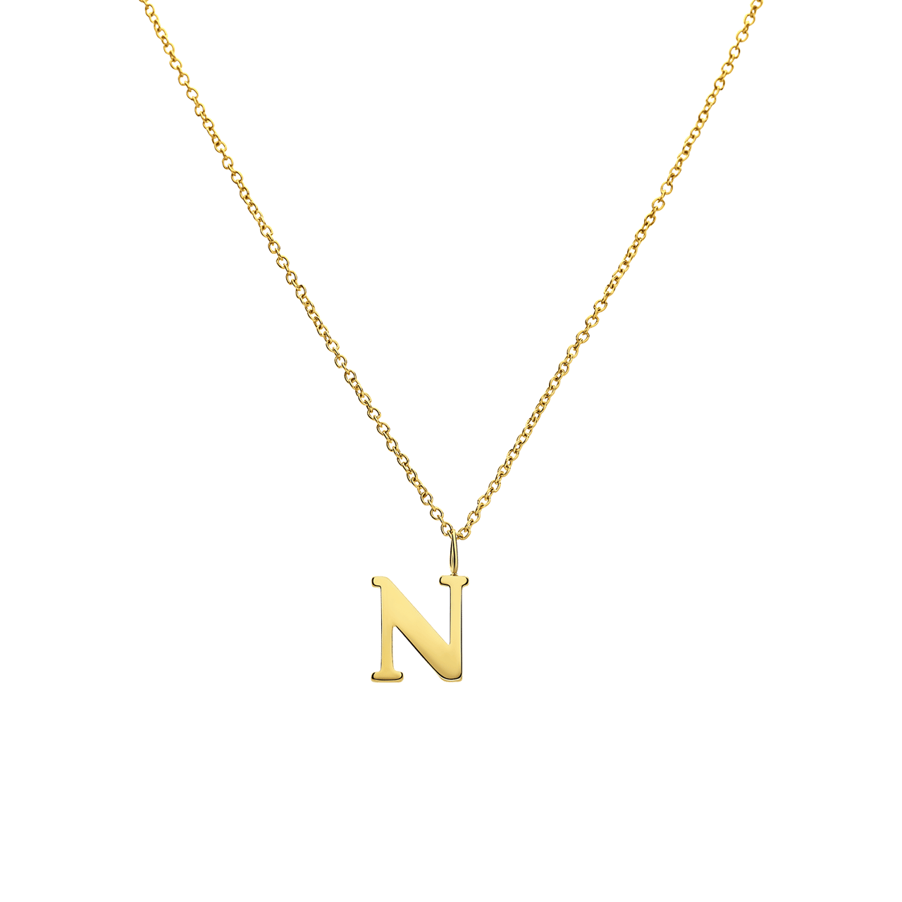 Stainless steel goldplated ketting met letterhanger N voor dames