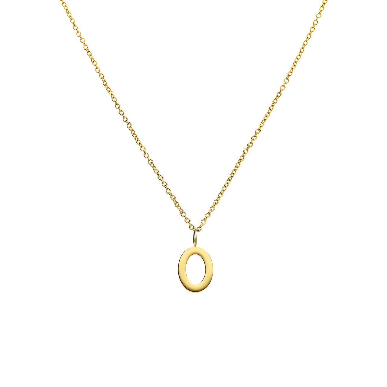 Stainless steel goldplated ketting met letterhanger O voor dames