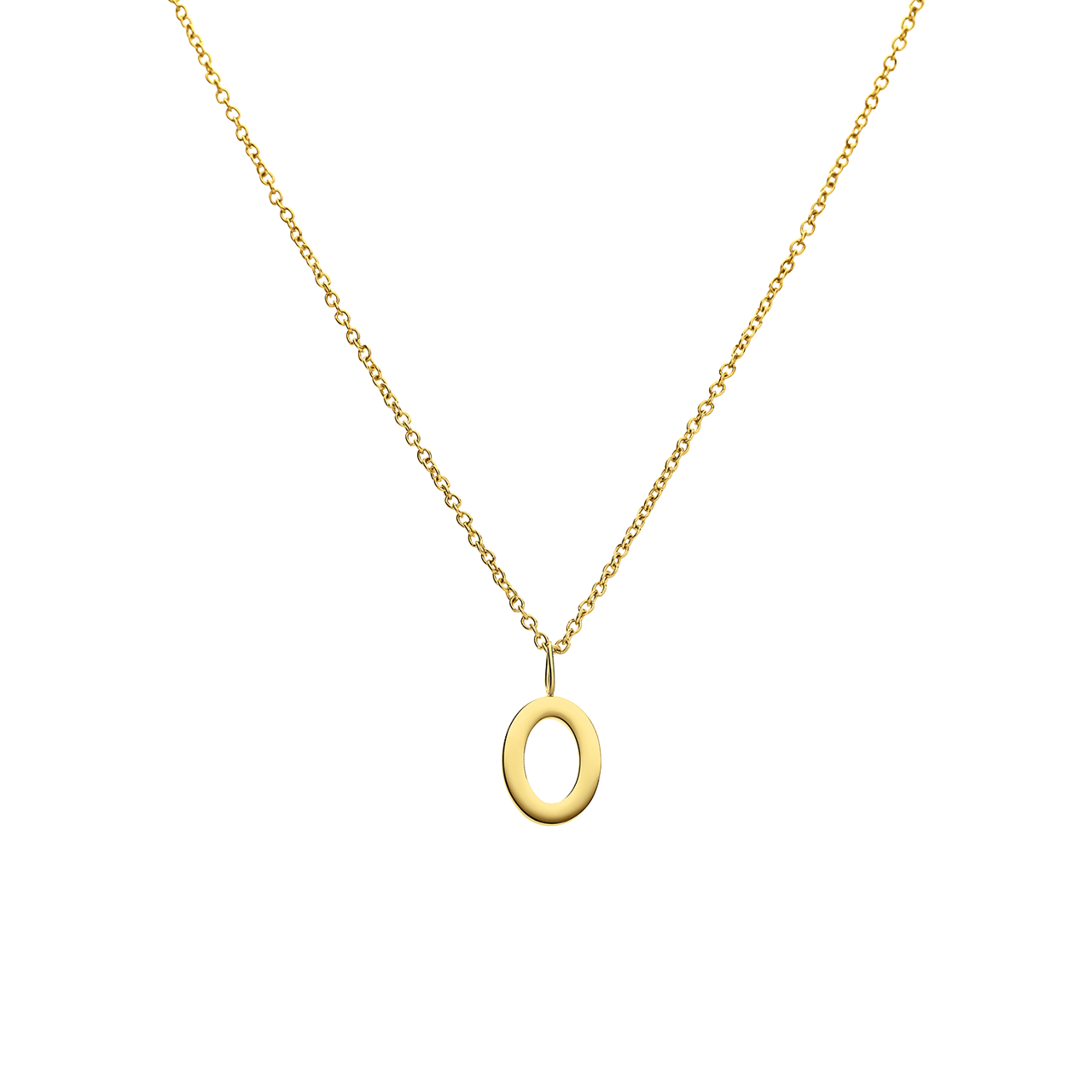 Stalen goldplated ketting met letterhanger O voor dames