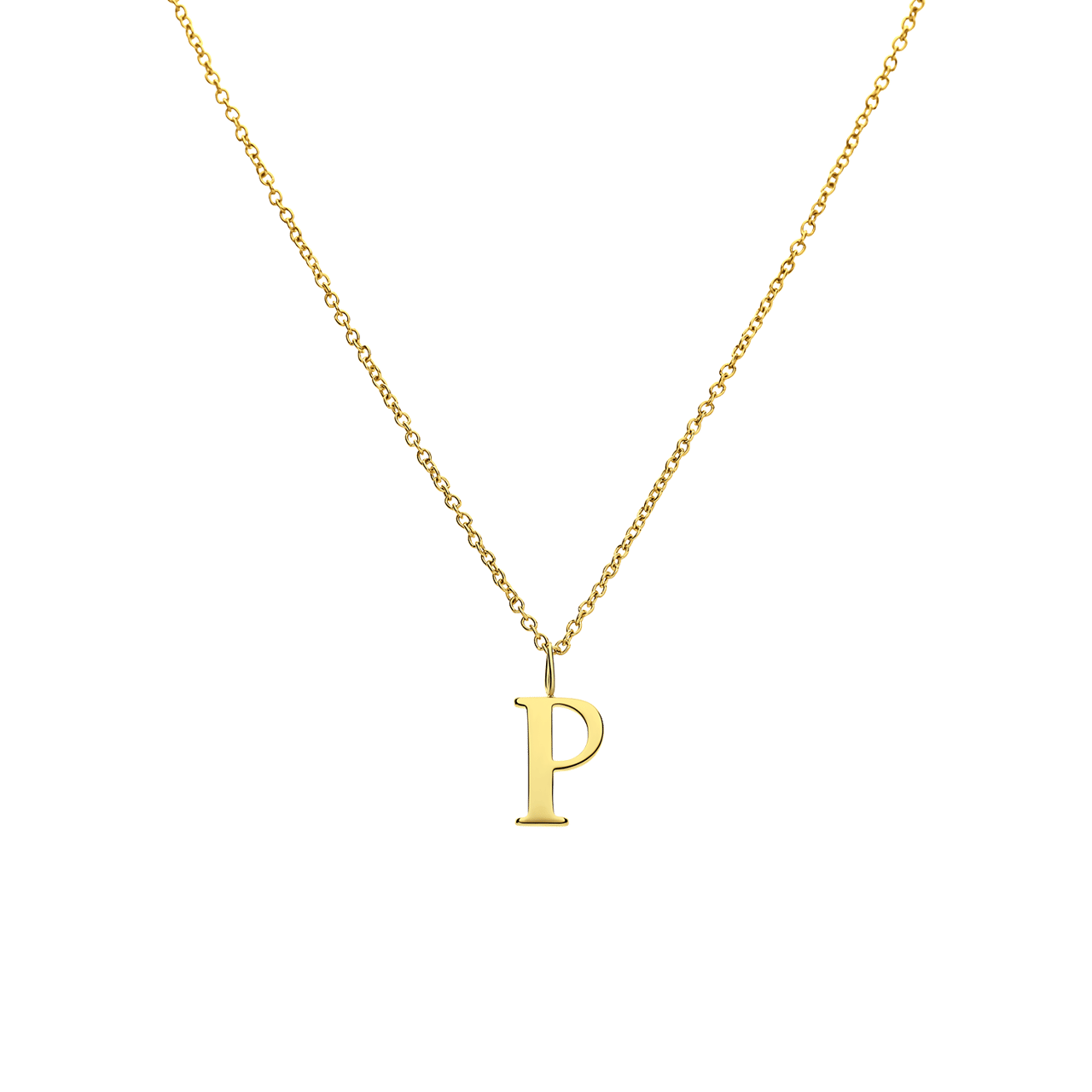 Stalen goldplated ketting met letterhanger P voor dames