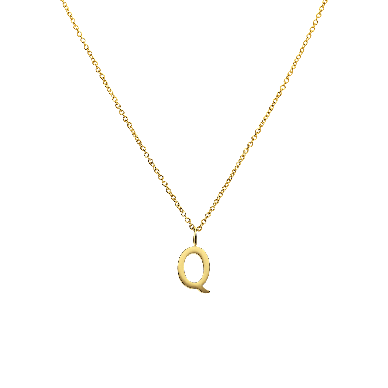 Stainless steel goldplated ketting met letterhanger Q voor dames