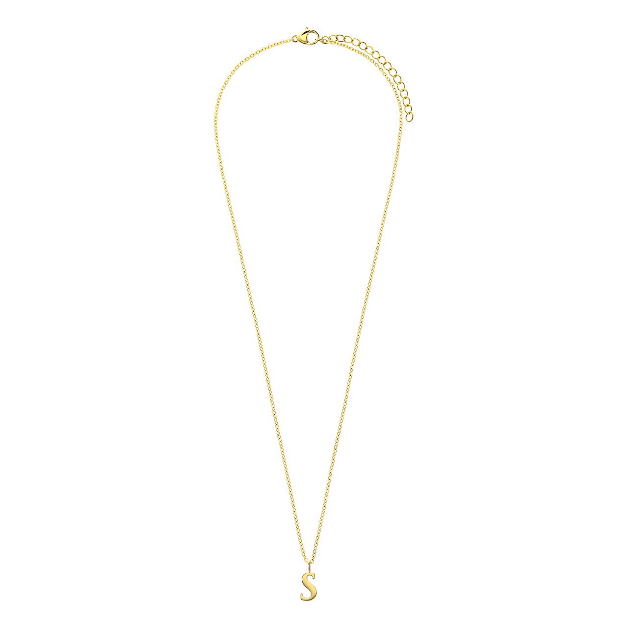 Stainless steel goldplated ketting met letterhanger S voor dames