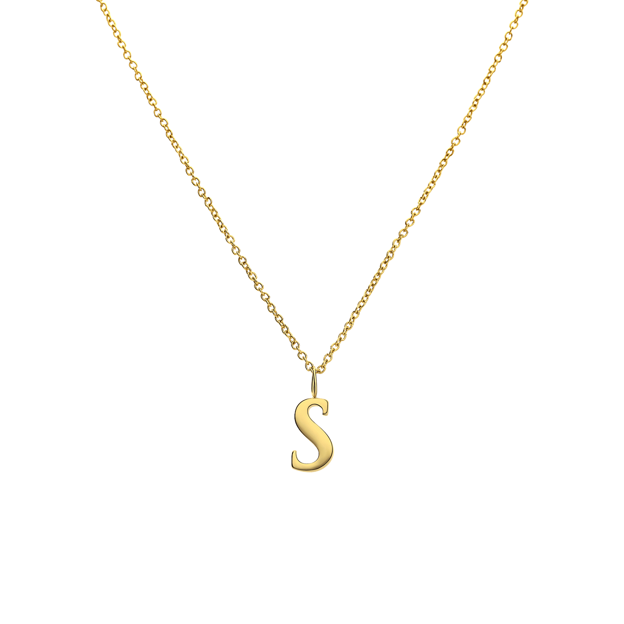 Stalen goldplated ketting met letterhanger S voor dames