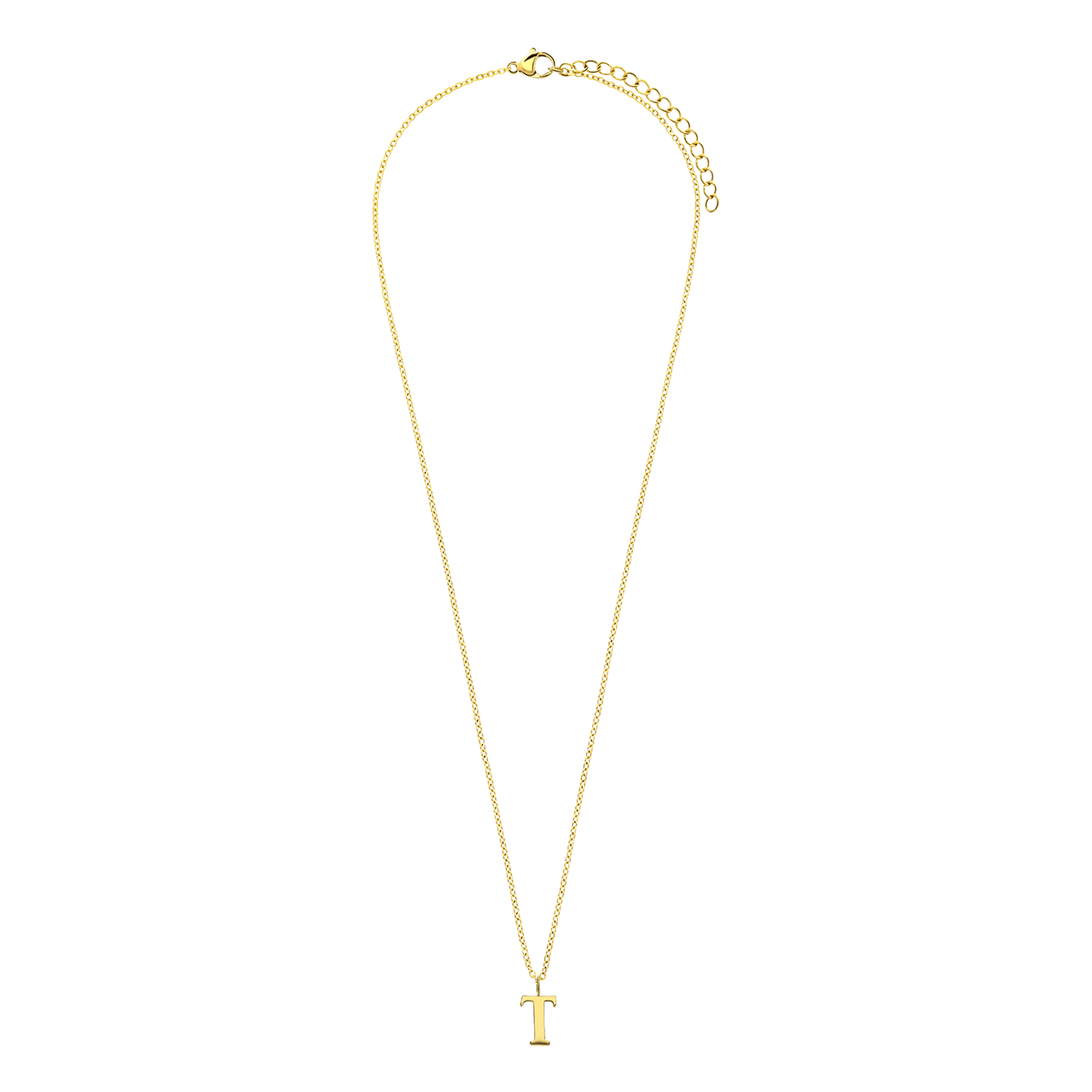 Stalen goldplated ketting letter T