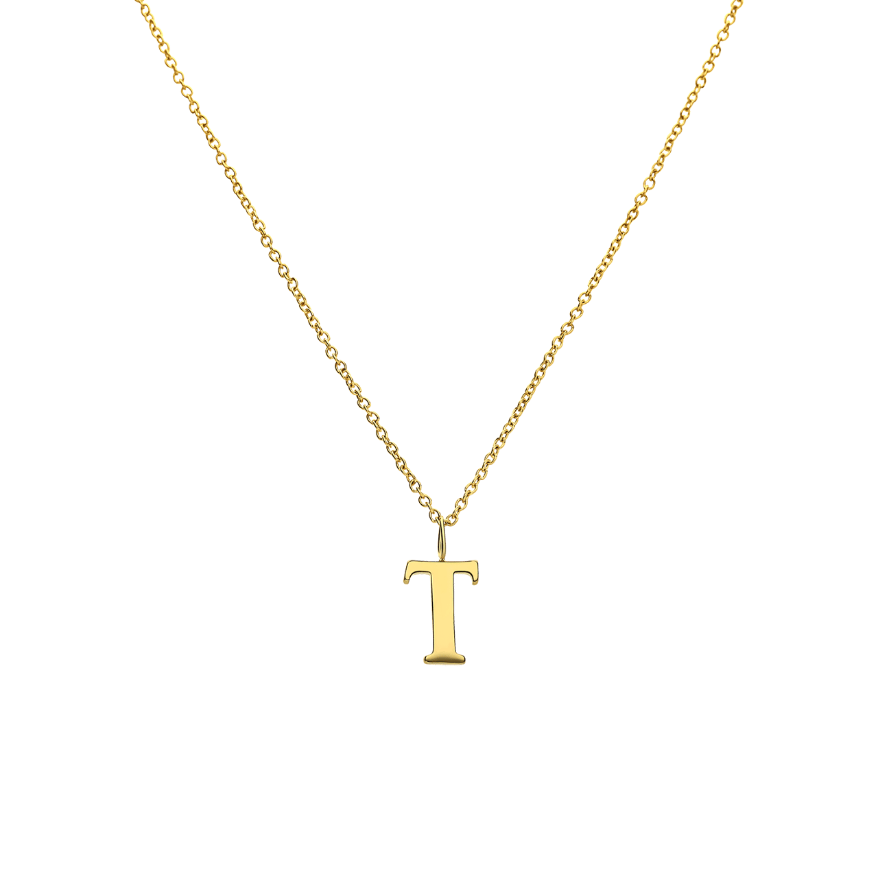 Stainless steel goldplated ketting met letterhanger T voor dames