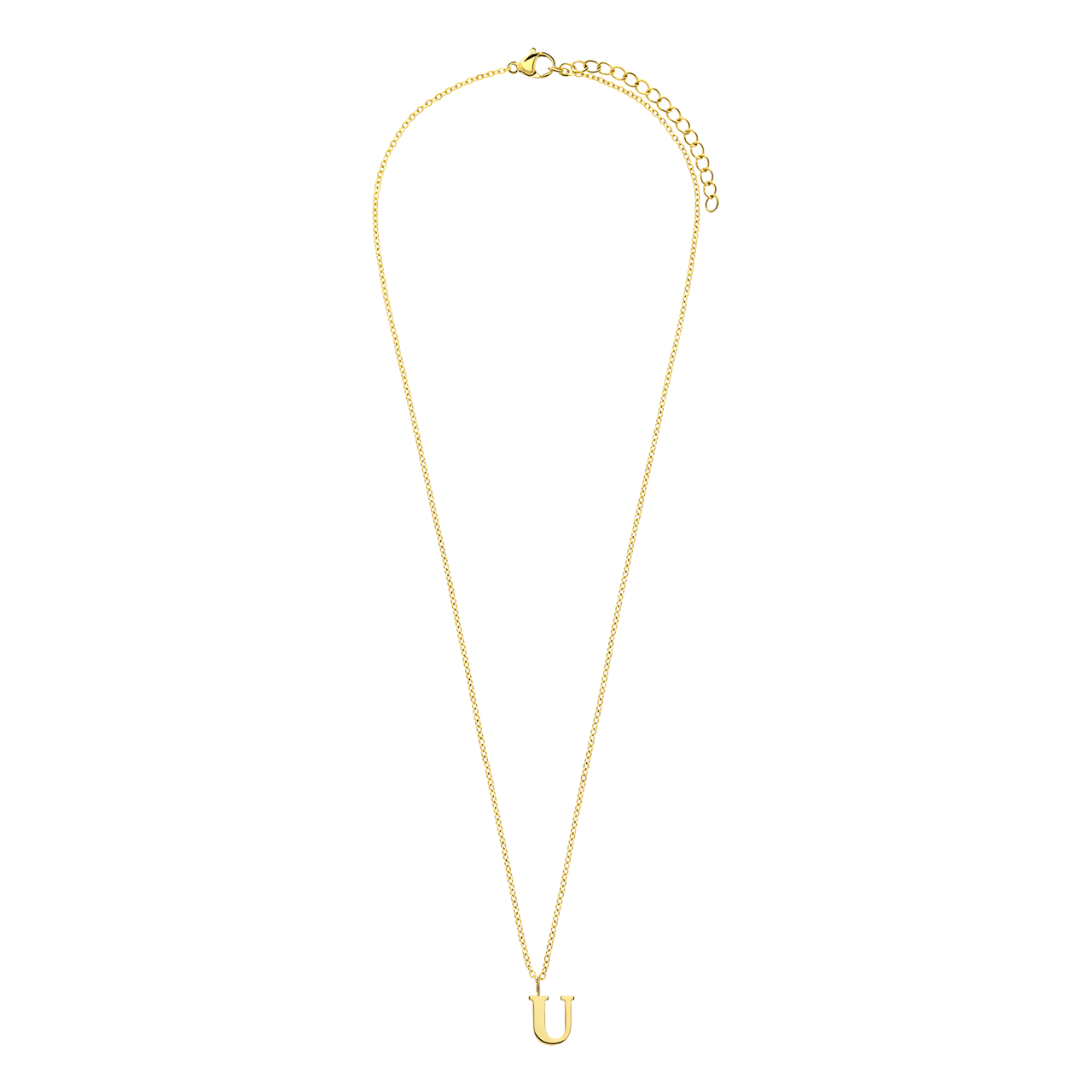 Stalen goldplated ketting met letterhanger U voor dames