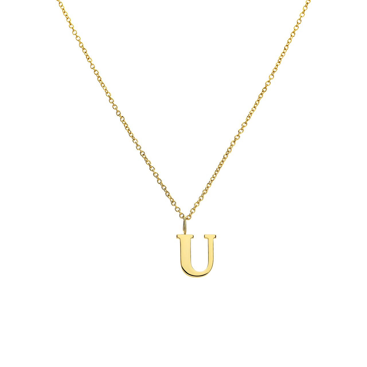 Stainless steel goldplated ketting met letterhanger U voor dames