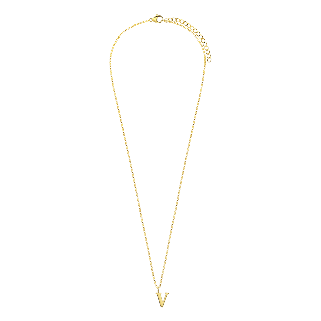 Stainless steel goldplated ketting met letterhanger V voor dames
