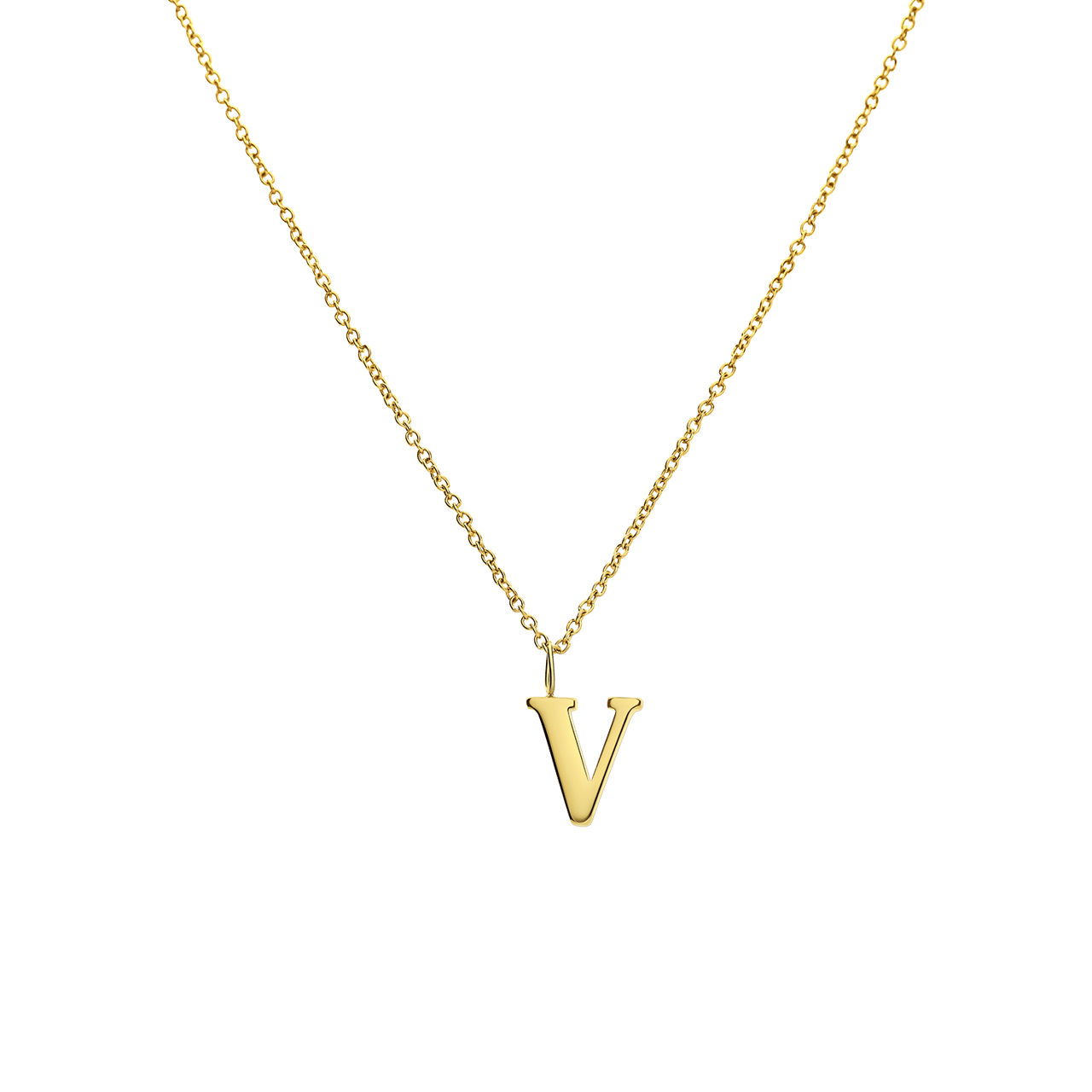 Stainless steel goldplated ketting met letterhanger V voor dames