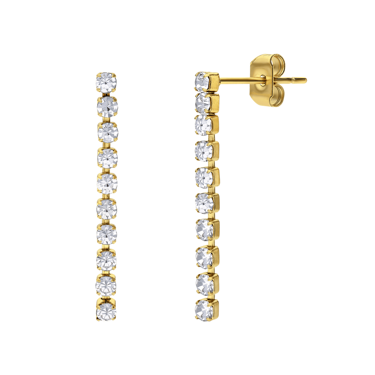 Stainless steel goldplated tennisoorbellen met stras