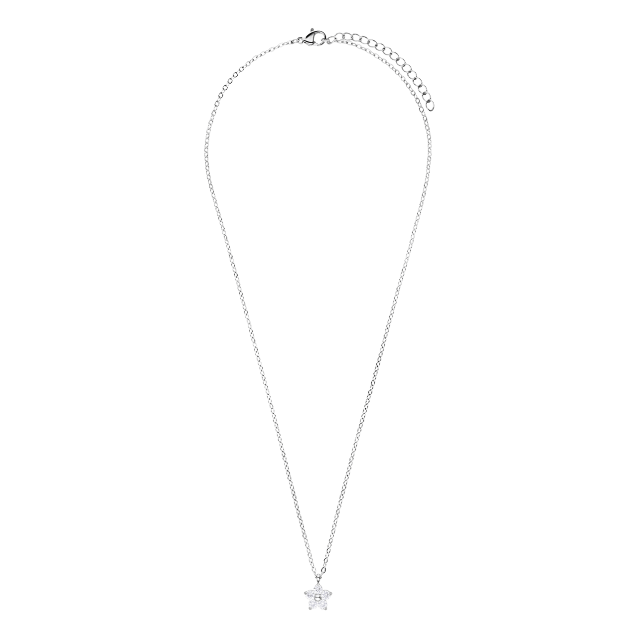 Halskette aus Edelstahl, Blume mit Zirkonia, Weiß