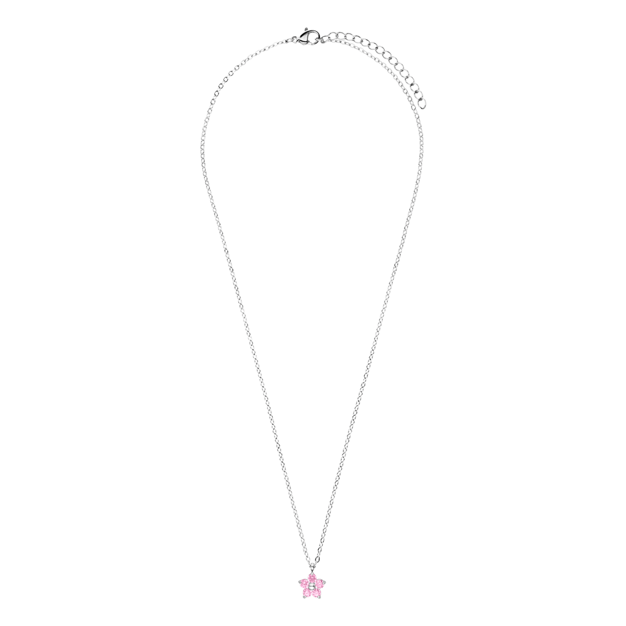 Halskette aus Edelstahl, Blume mit Zirkonia, Hellrosa