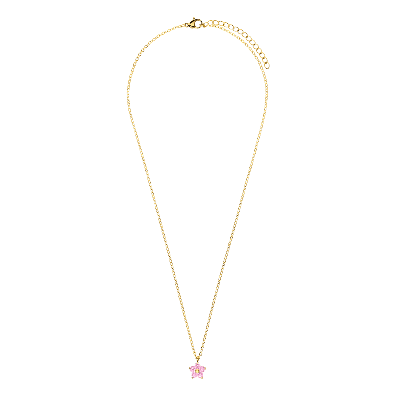 Stalen goldplated ketting bloem zirkonia lichtroze voor dames