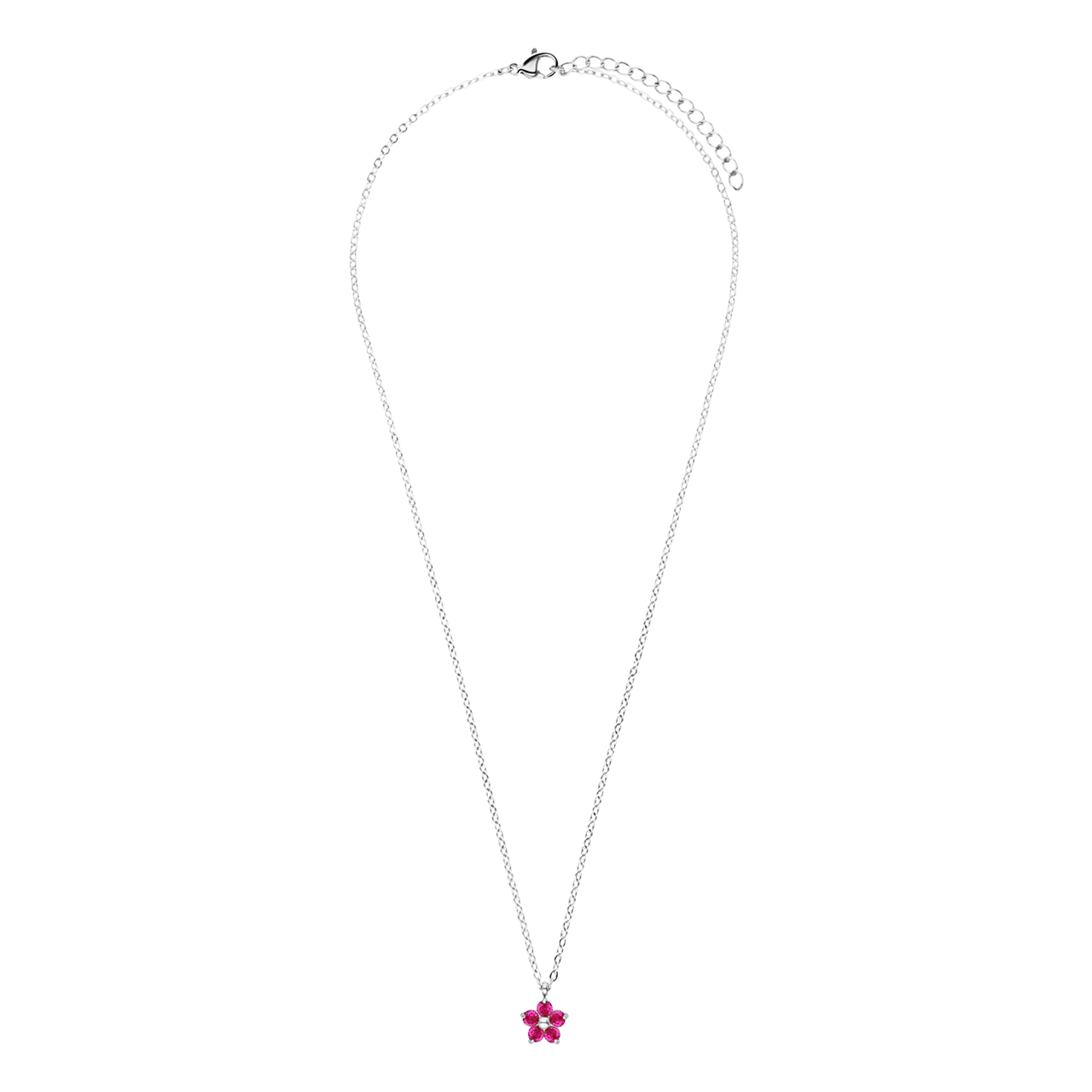 Stainless steel ketting bloem met zirkonia donkerroze voor dames