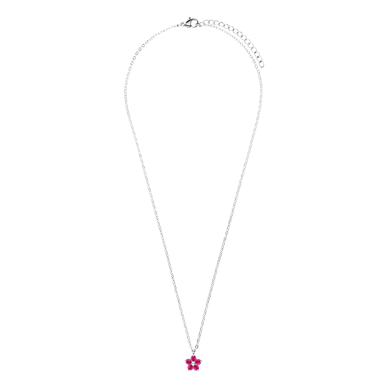 Stalen ketting bloem met zirkonia donkerroze voor dames