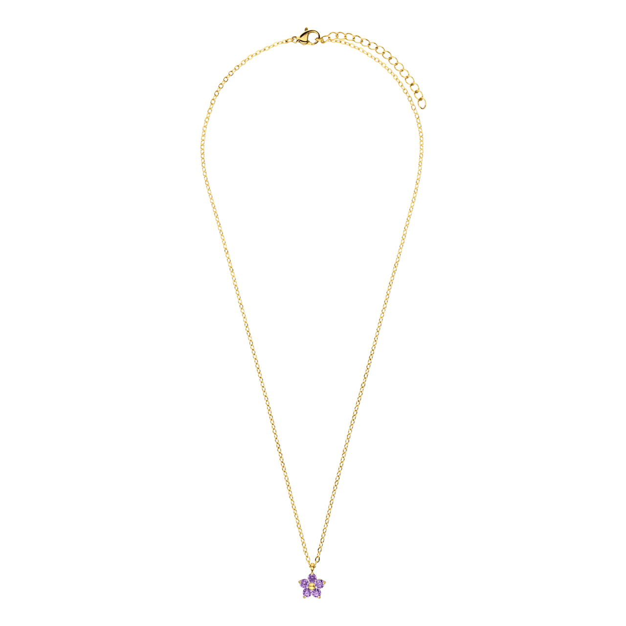 Stalen goldplated ketting bloem zirkonia paars voor dames