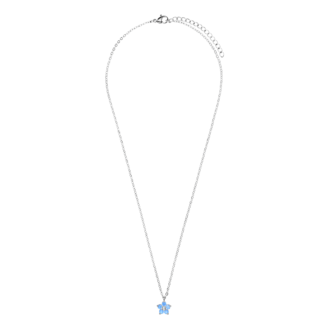 Halskette aus Edelstahl, Blume, mit Zirkonia, Aqua