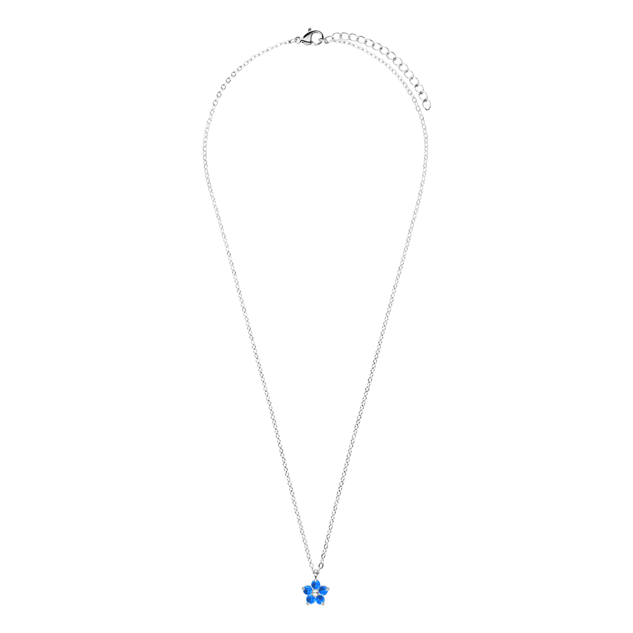 Halskette aus Edelstahl, Blume mit Zirkonia, blauer Topas
