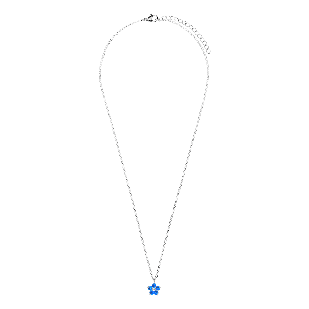 Stainless steel ketting bloem met zirkonia blue topaz voor dames